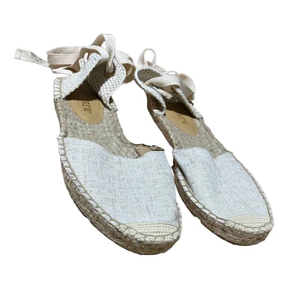 J Crew Shoes WMNS 7.5 D'Orsay‎ Lace-up Espadrilles Beige Gold AX839 Classic Tie
